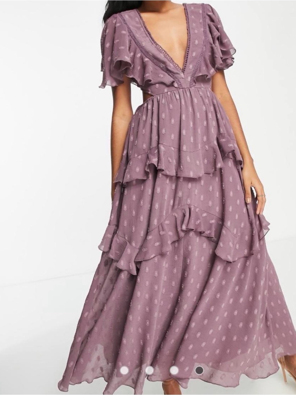 ASOS Mauve Ruffled Maxi Dress with Deep V-Neck SIZE 4